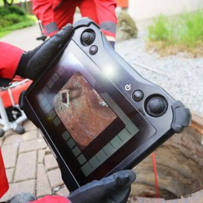 CCTV drain inspection camera and monitor at the drain opening